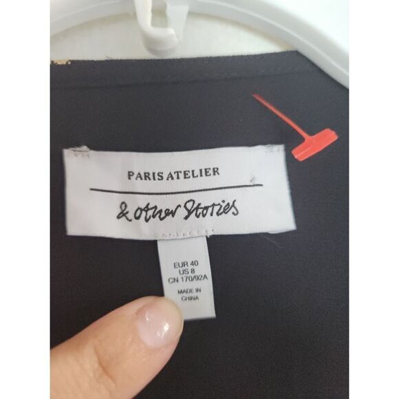 Paris Atelier & Other Stories Black w/Gold Coin Print Wrap Dress size US 8/US 40 - Picture 5 of 12